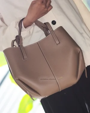 cyme mini tote textured leather taupe