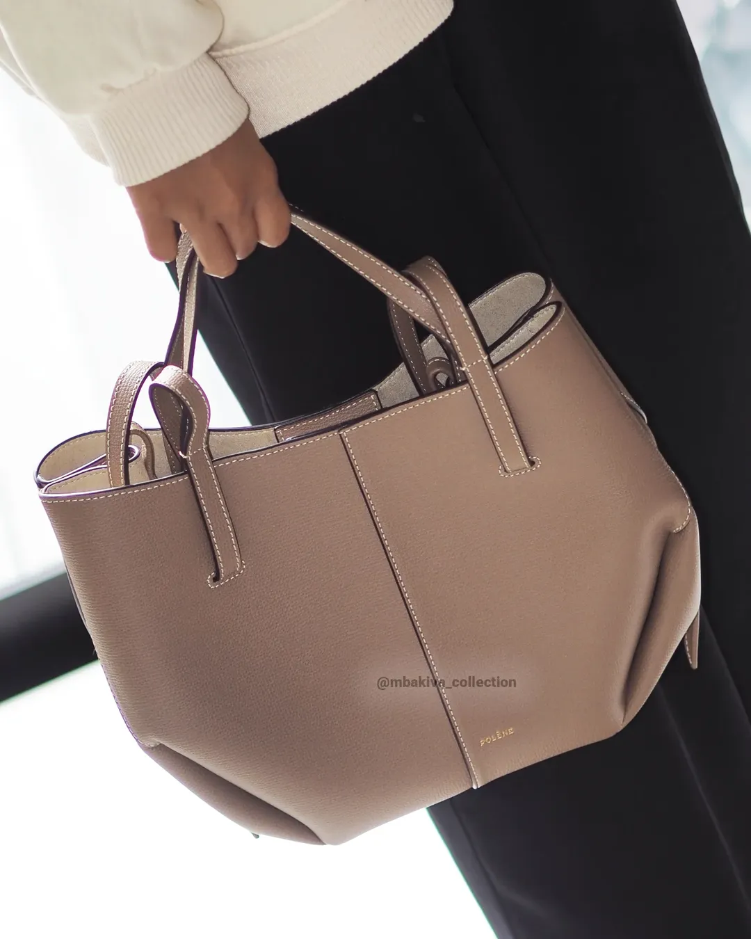 cyme mini tote textured leather taupe - Gambar 2