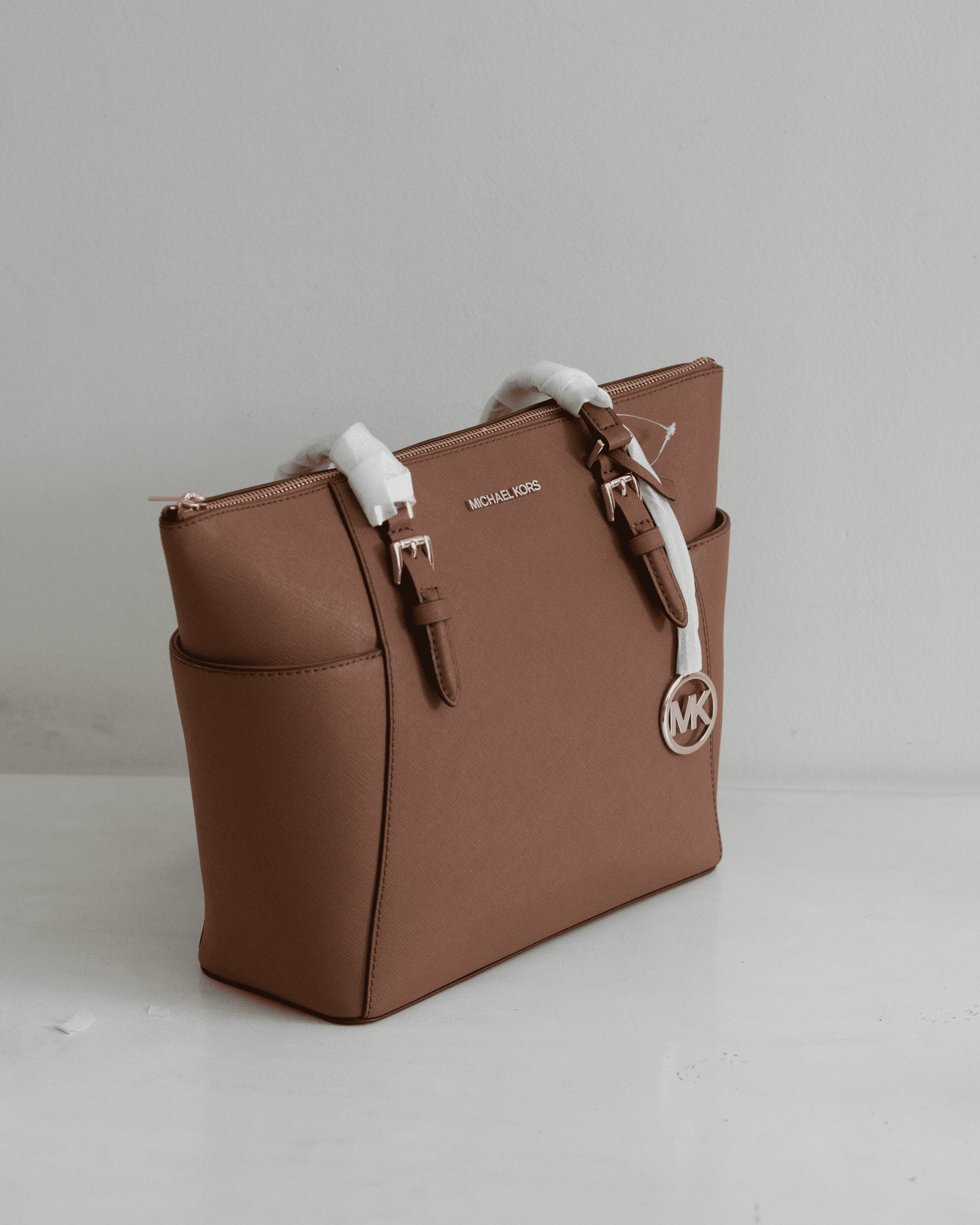MK Maeve Monogram Small Logo Tote Bag Brown Acorn