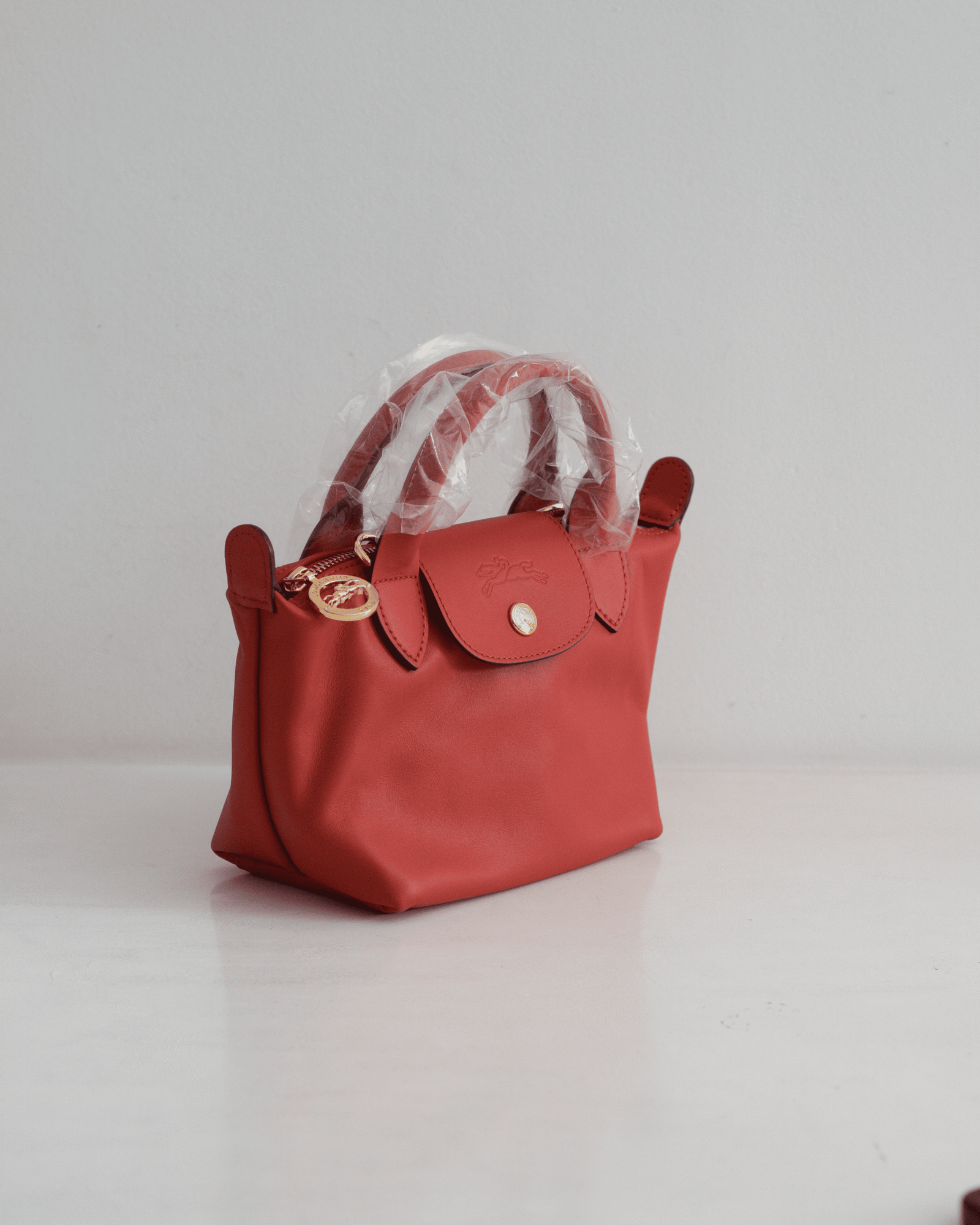 Le Pliage Xtra Leather Extra Small Handbag with Beaded Charm Sienna