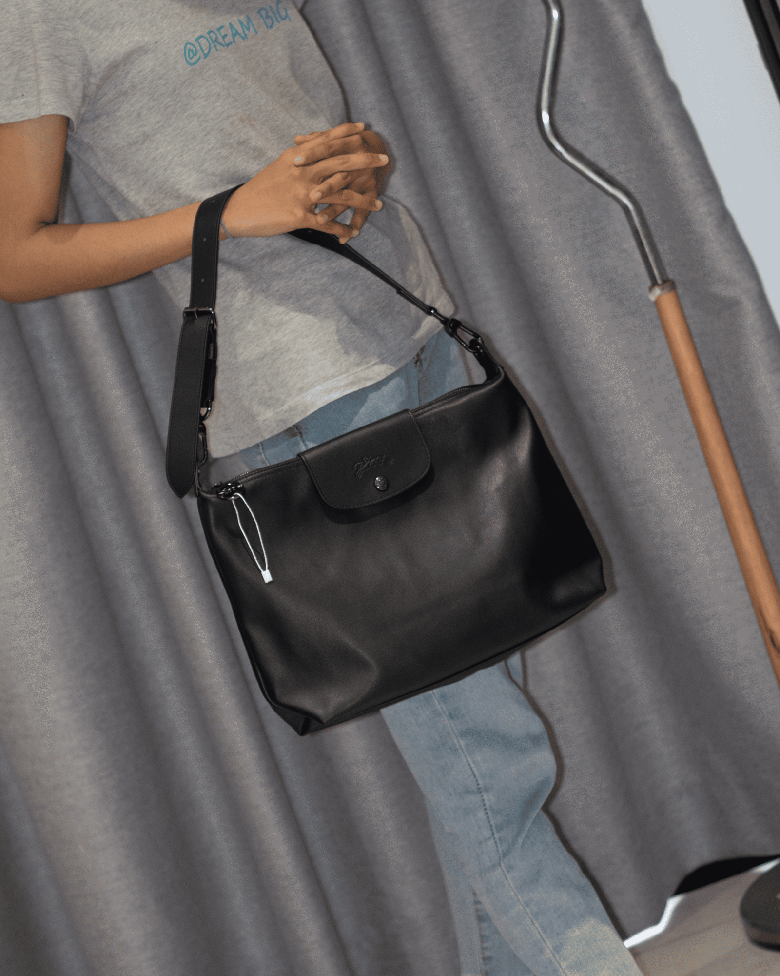 Cuir Medium Xtra Hobo Leather Black - Gambar 4